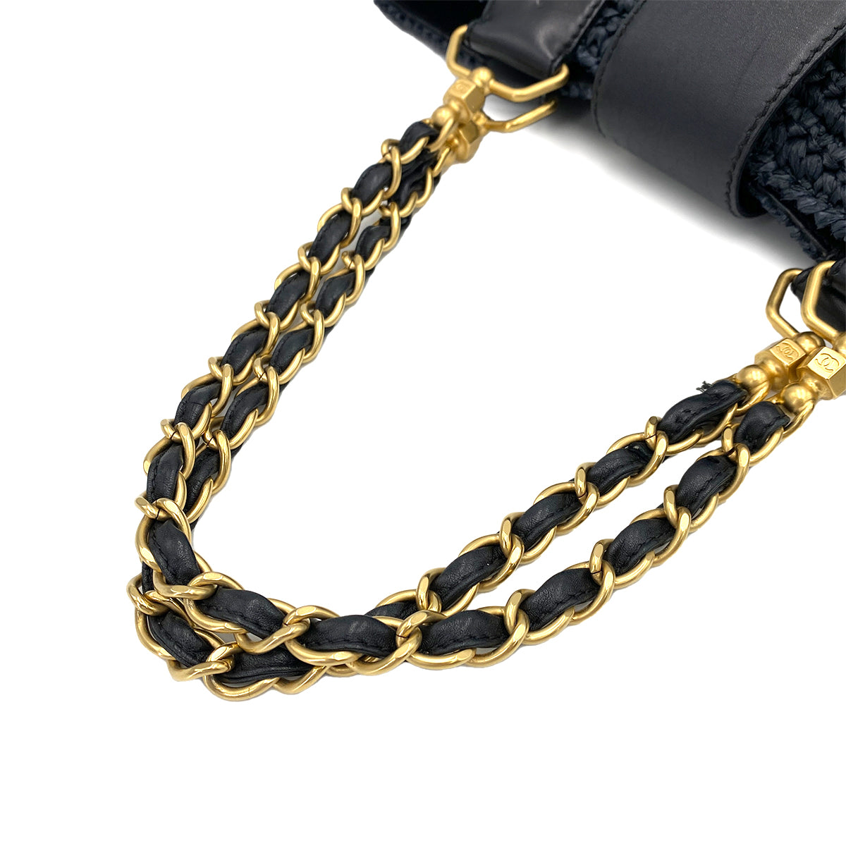 CHANEL VINTAGE CHAIN TOTE BAG NAVY RAFFIA 90244824