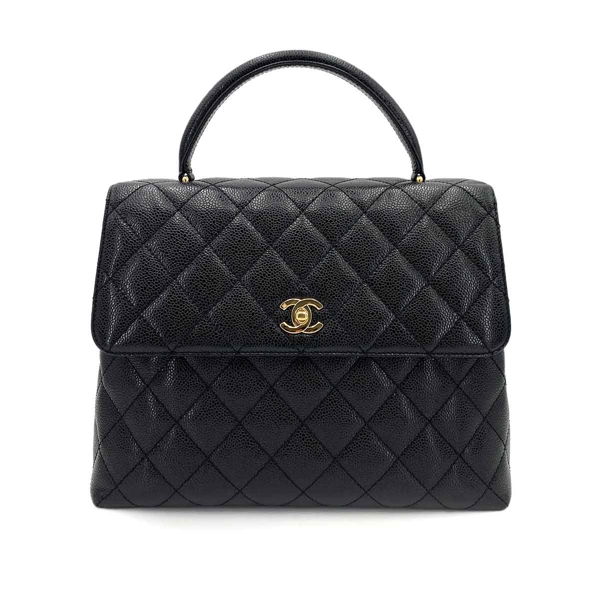 CHANEL VINTAGE MATELASSE HAND BAG BLACK CAVIAR SKIN 90245018