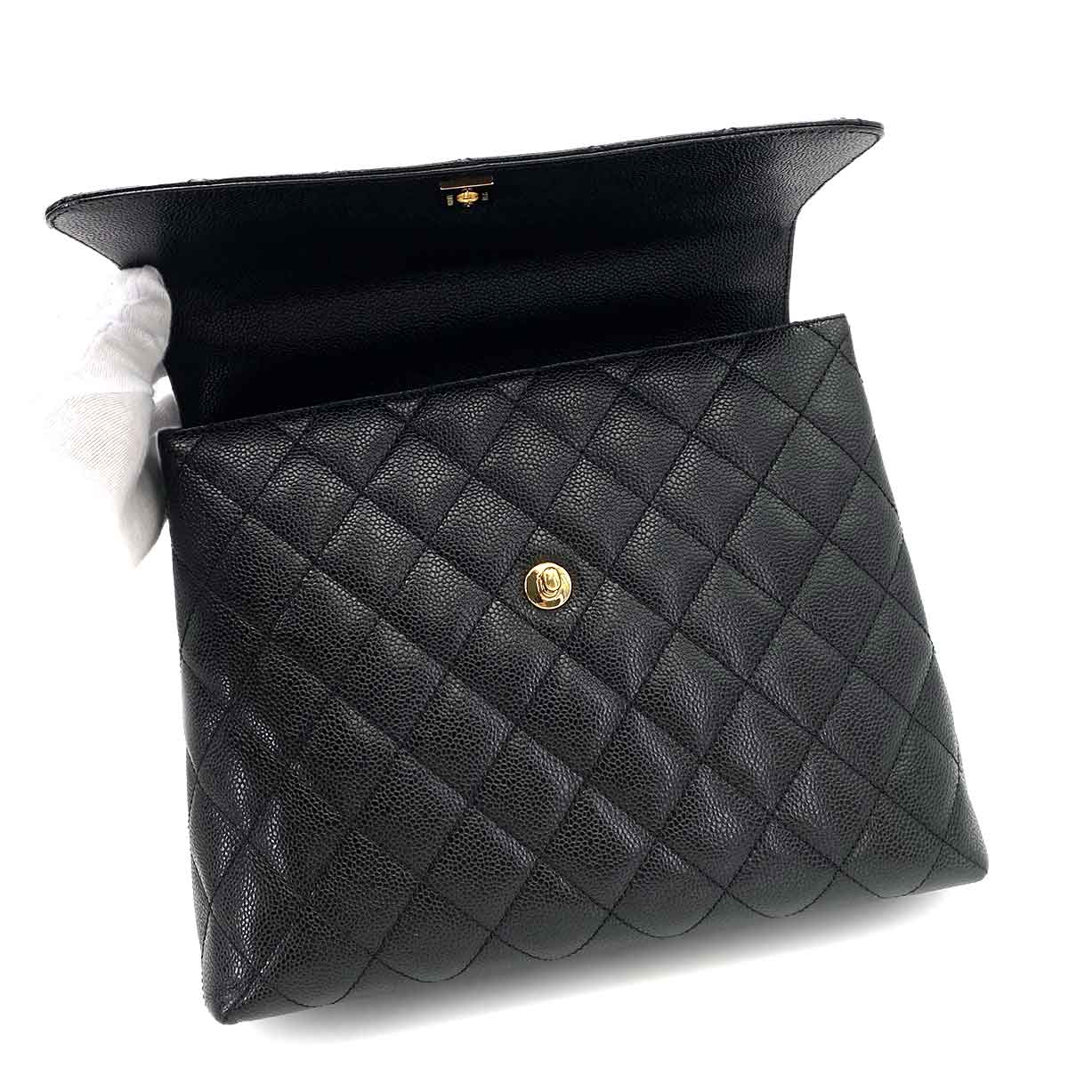 CHANEL VINTAGE MATELASSE HAND BAG BLACK CAVIAR SKIN 90245018