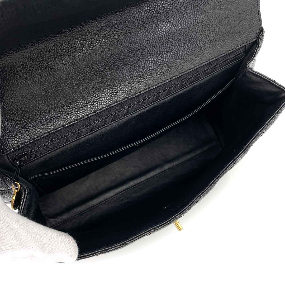 CHANEL VINTAGE MATELASSE HAND BAG BLACK CAVIAR SKIN 90245018