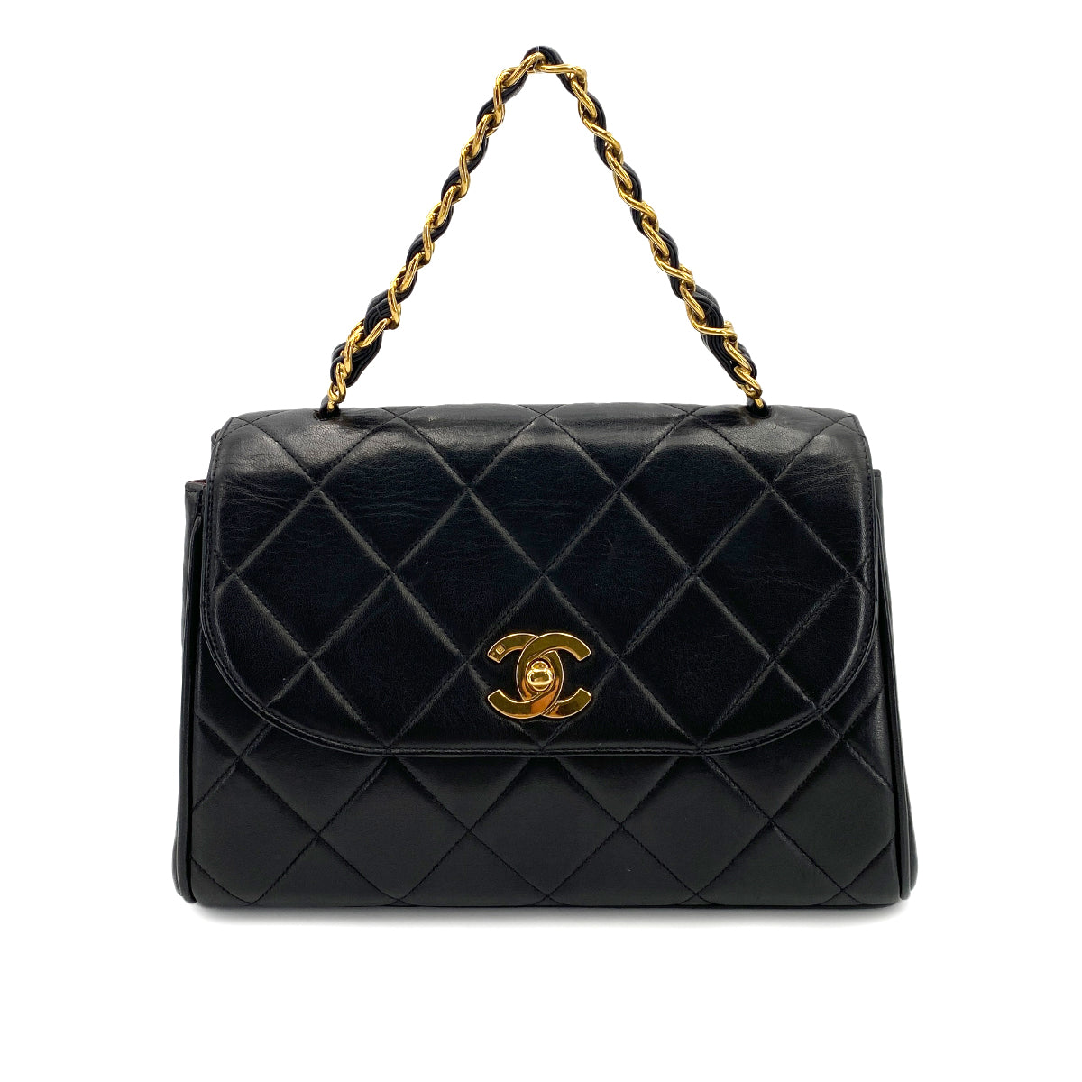 CHANEL VINTAGE MATELASSE CHAIN HAND BAG BLACK LAMB SKIN 90245019