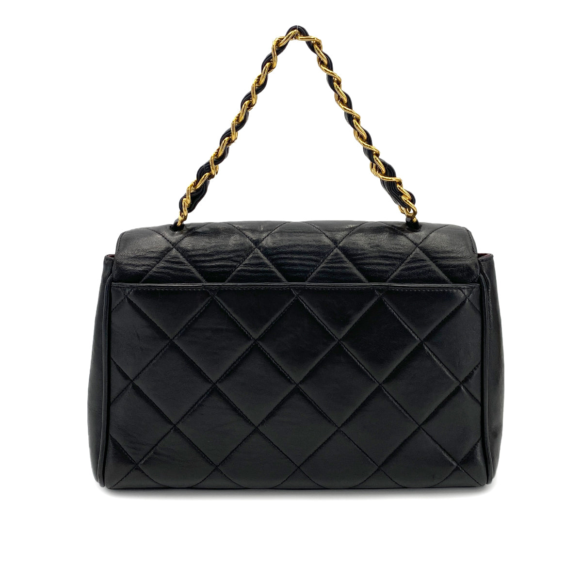 CHANEL VINTAGE MATELASSE CHAIN HAND BAG BLACK LAMB SKIN 90245019