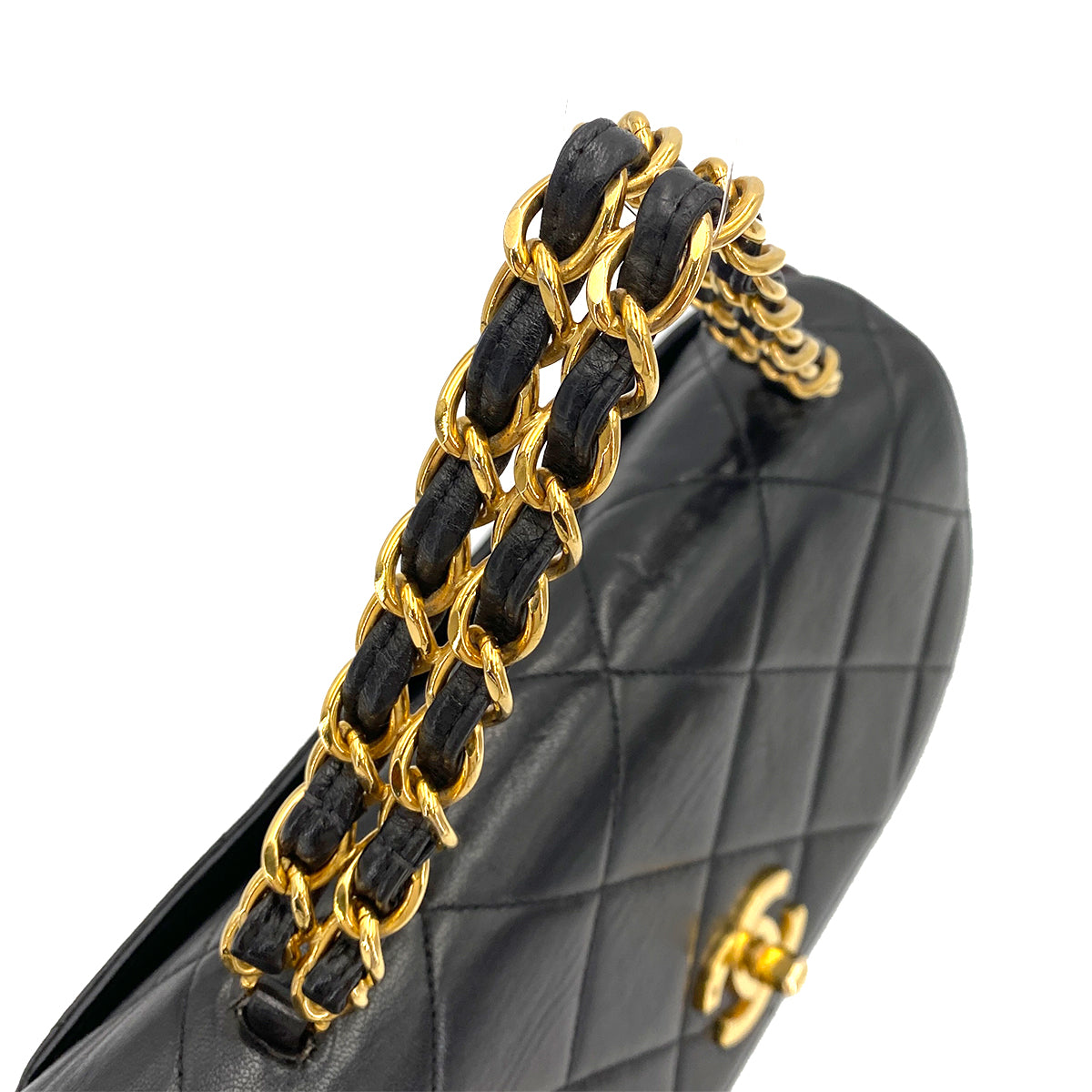 CHANEL VINTAGE MATELASSE CHAIN HAND BAG BLACK LAMB SKIN 90245019