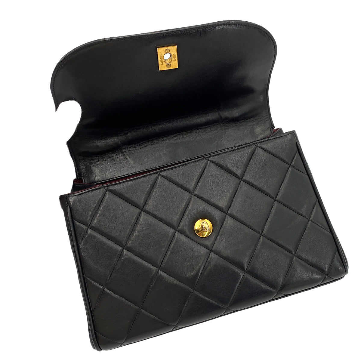 CHANEL VINTAGE MATELASSE CHAIN HAND BAG BLACK LAMB SKIN 90245019