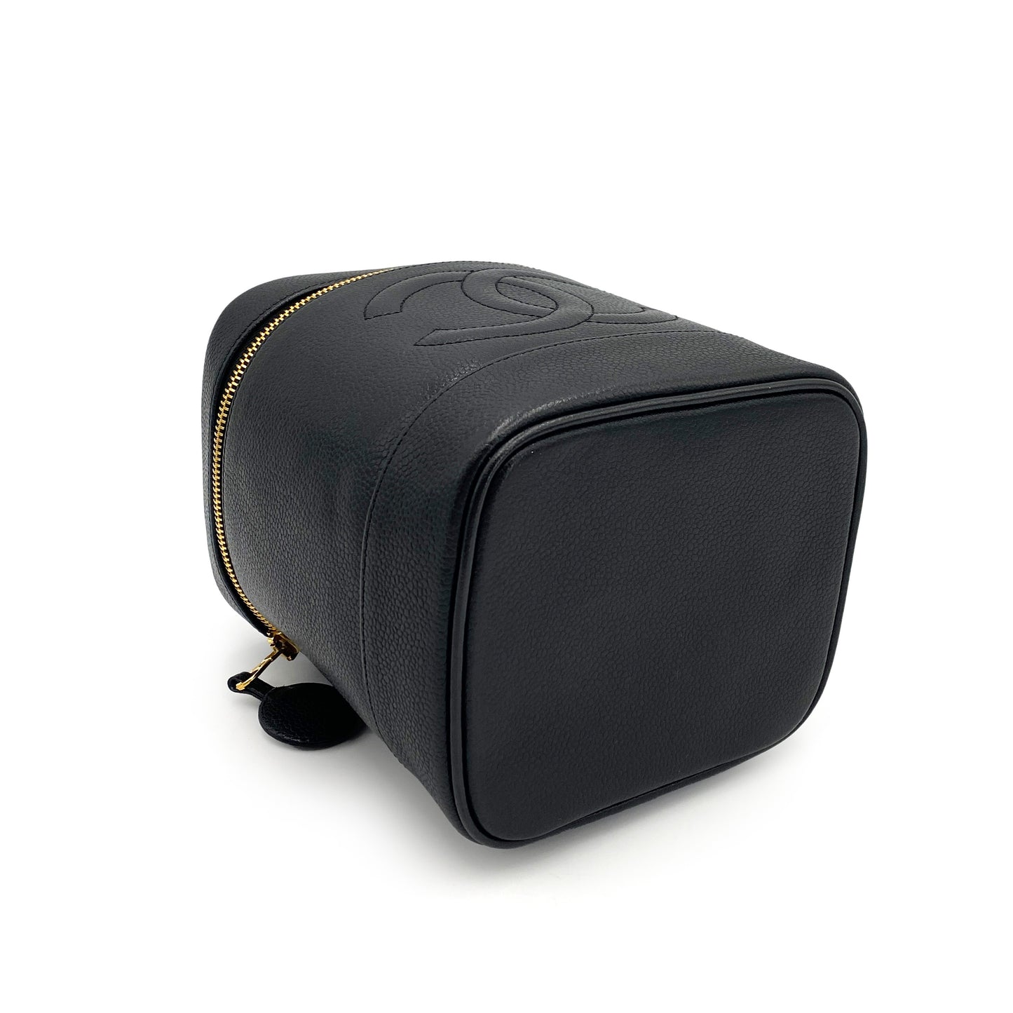 CHANEL VINTAGE VANITY HAND BAG BLACK CAVIAR SKIN 90245029