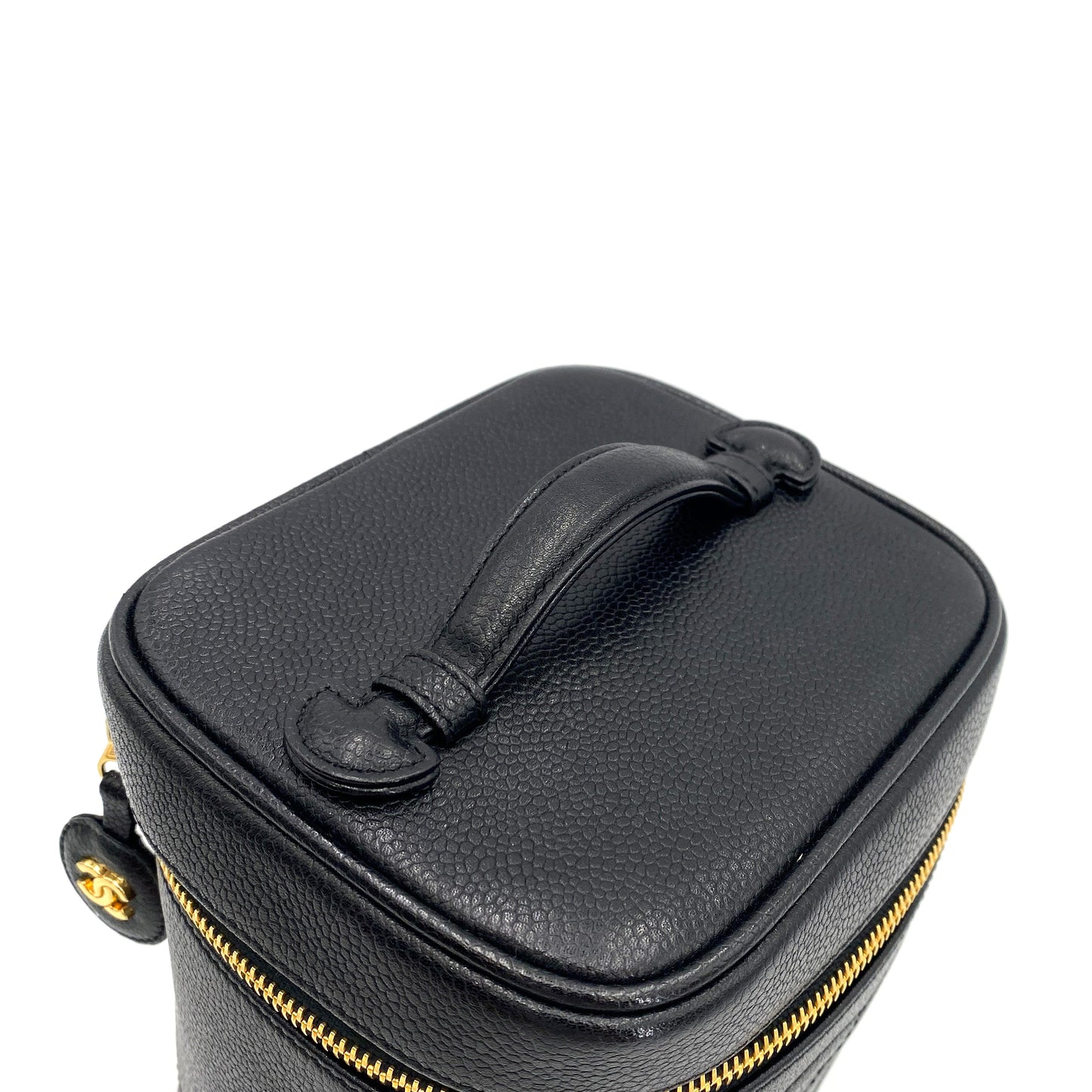 CHANEL VINTAGE VANITY HAND BAG BLACK CAVIAR SKIN 90245029
