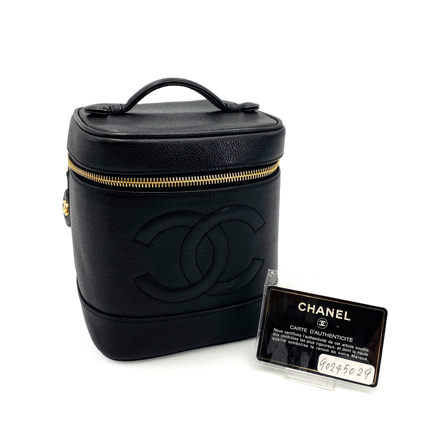 CHANEL VINTAGE VANITY HAND BAG BLACK CAVIAR SKIN 90245029