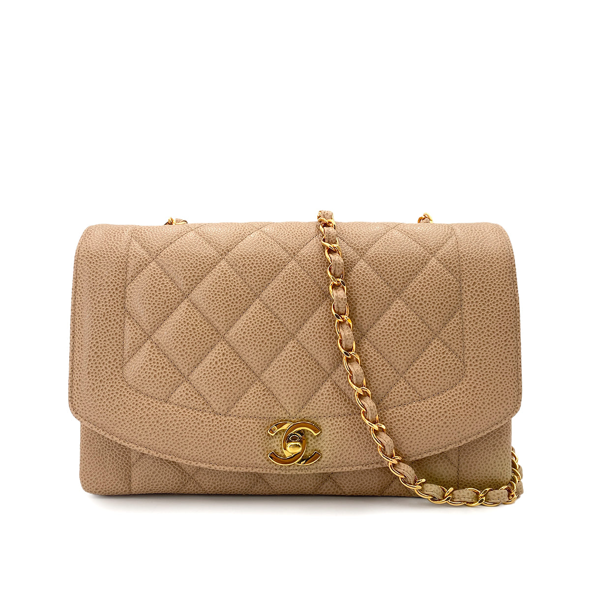 CHANEL VINTAGE DIANA MEDIUM CHAIN SHOULDER BAG BEIGE CAVIAR SKIN 90245035