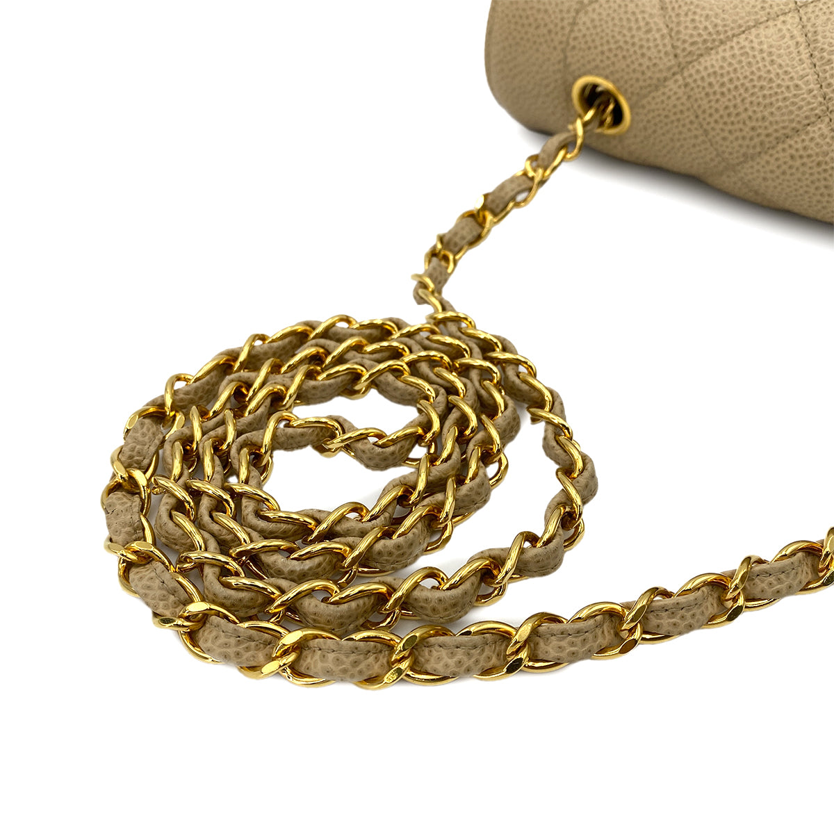 CHANEL VINTAGE DIANA MEDIUM CHAIN SHOULDER BAG BEIGE CAVIAR SKIN 90245035