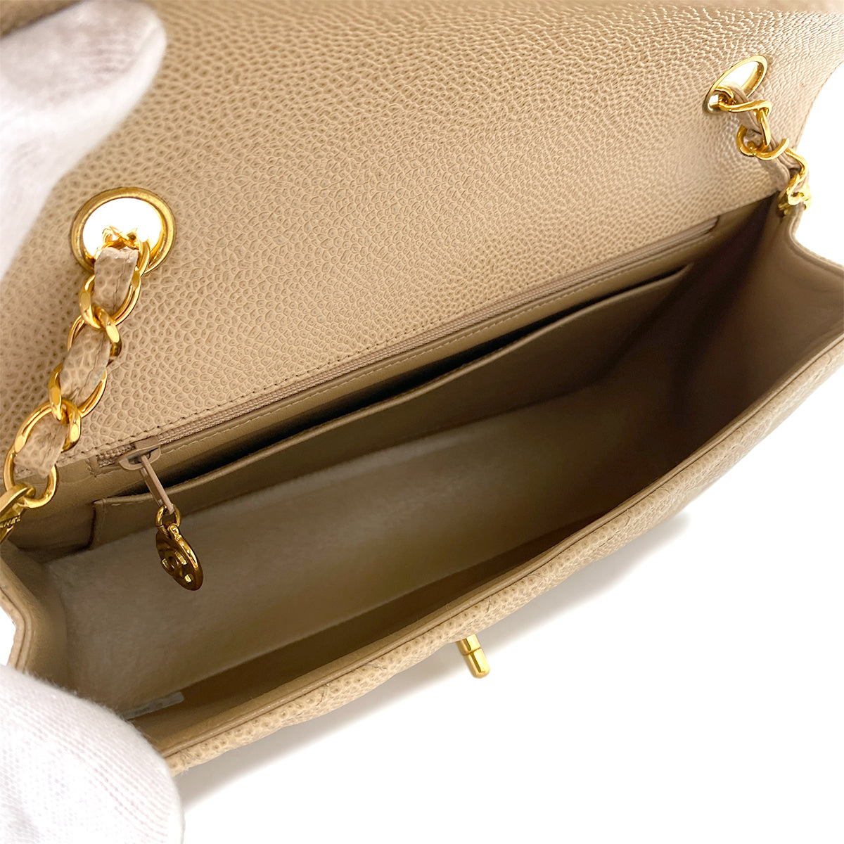CHANEL VINTAGE DIANA MEDIUM CHAIN SHOULDER BAG BEIGE CAVIAR SKIN 90245035