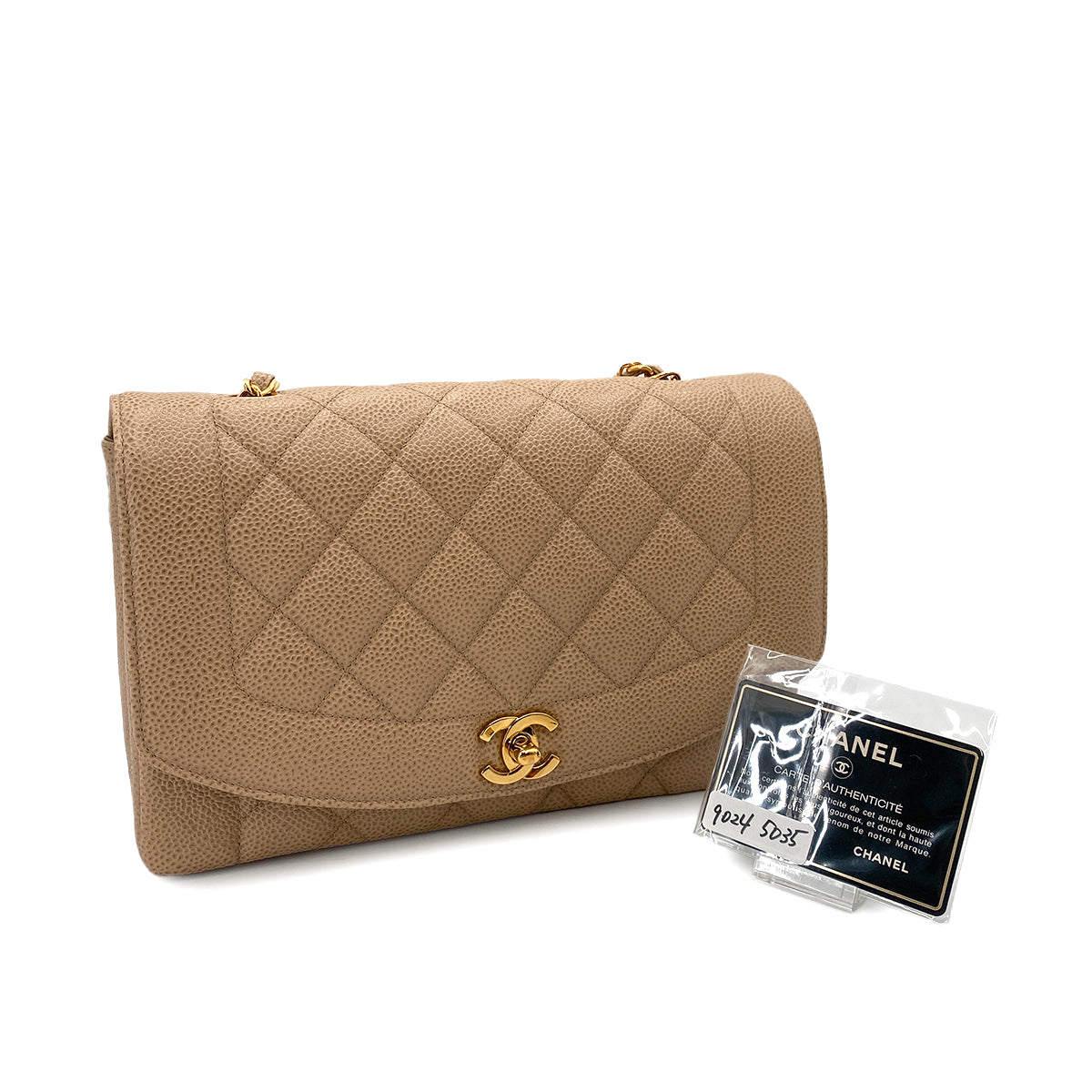 CHANEL VINTAGE DIANA MEDIUM CHAIN SHOULDER BAG BEIGE CAVIAR SKIN 90245035