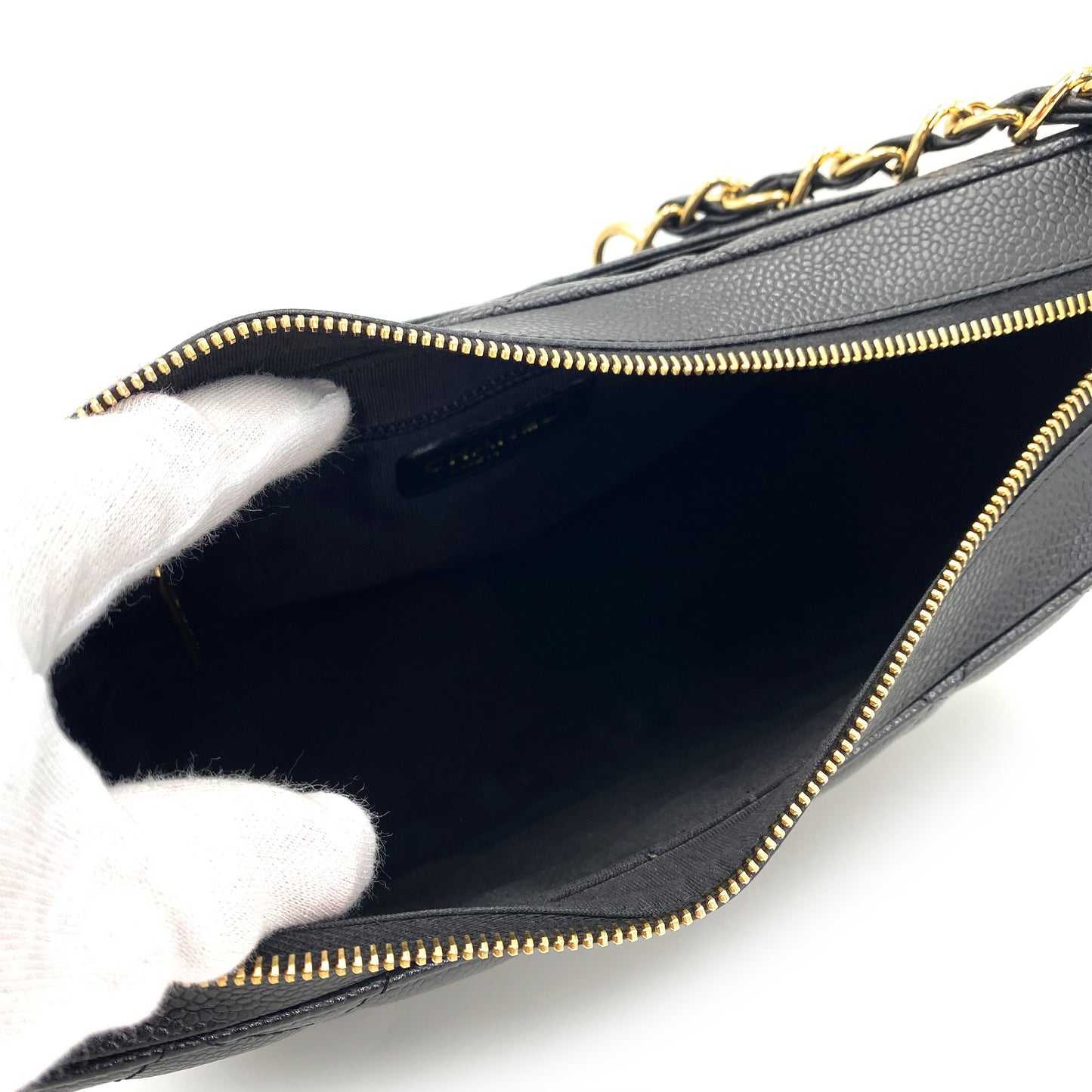 CHANEL VINTAGE HALF MOON ONE SHOULDER BAG BLACK CAVIAR SKIN 90245036