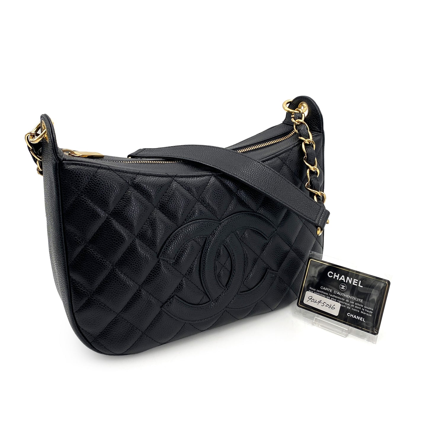 CHANEL VINTAGE HALF MOON ONE SHOULDER BAG BLACK CAVIAR SKIN 90245036