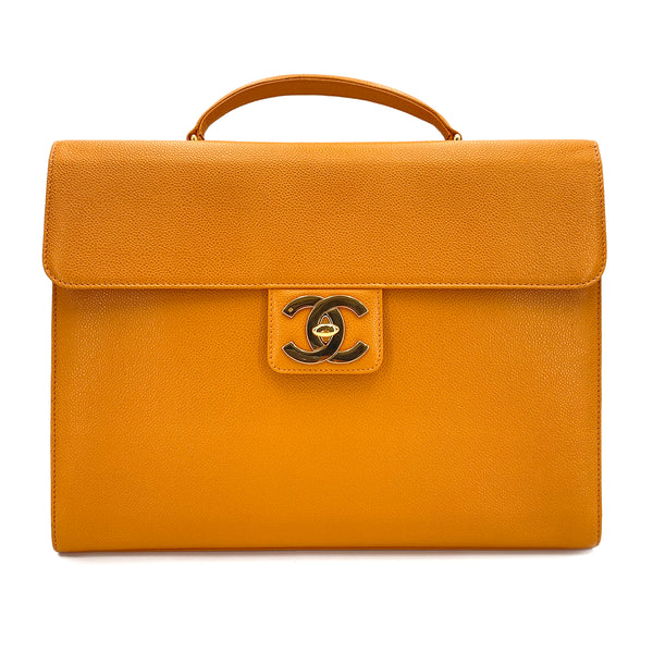 CHANEL VINTAGE BIG COCO BRIEF HAND BAG ORANGE CAVIAR SKIN 90245037 - PURPOSE