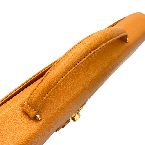 CHANEL VINTAGE BIG COCO BRIEF HAND BAG ORANGE CAVIAR SKIN 90245037