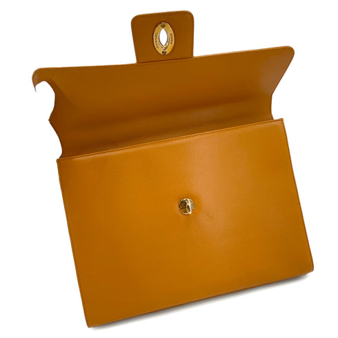 CHANEL VINTAGE BIG COCO BRIEF HAND BAG ORANGE CAVIAR SKIN 90245037