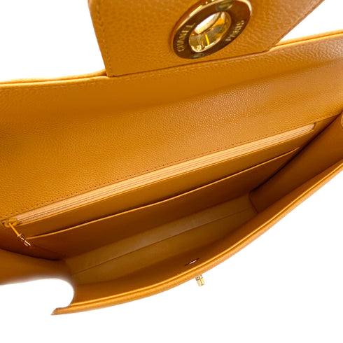 CHANEL VINTAGE BIG COCO BRIEF HAND BAG ORANGE CAVIAR SKIN 90245037