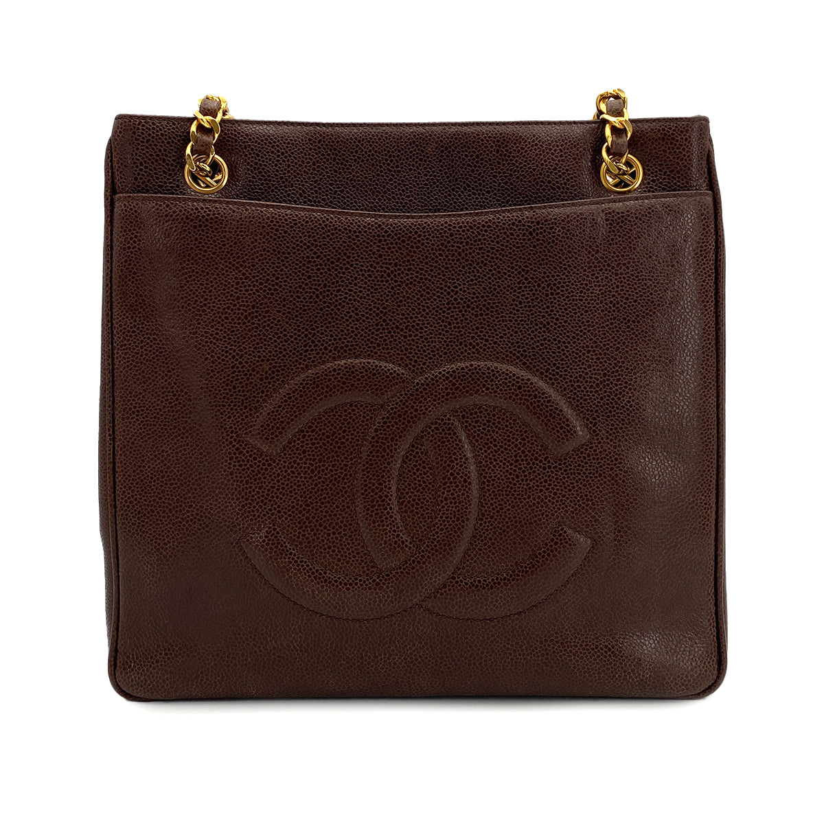 CHANEL VINTAGE CHAIN TOTE BAG BROWN CAVIAR SKIN 90245038