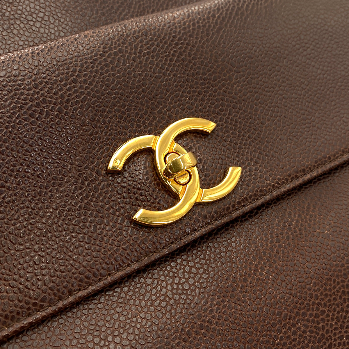 CHANEL VINTAGE CHAIN TOTE BAG BROWN CAVIAR SKIN 90245038
