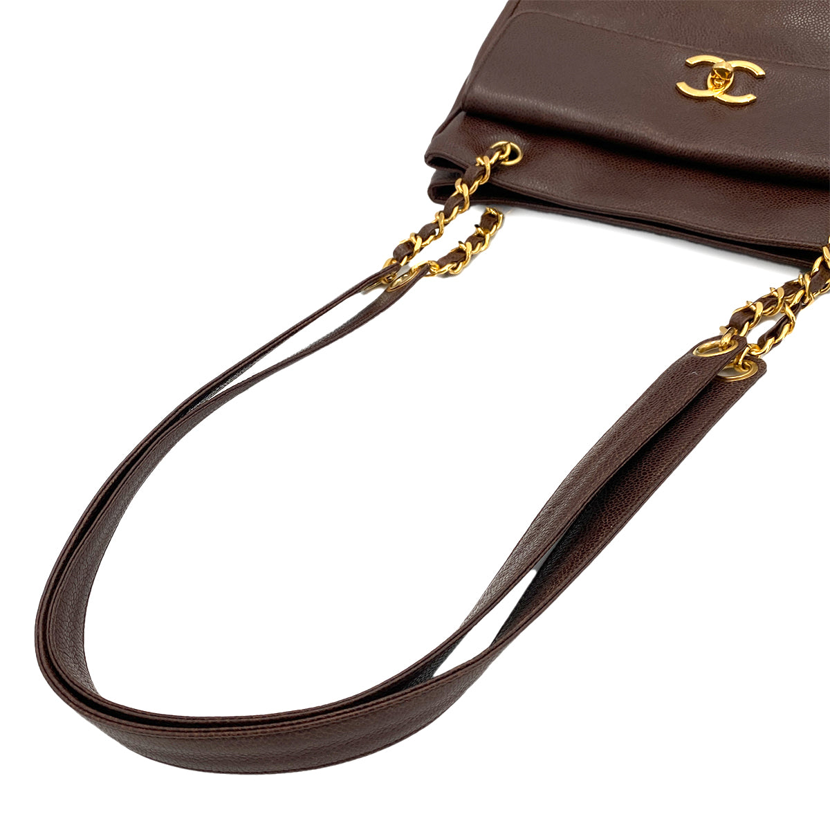 CHANEL VINTAGE CHAIN TOTE BAG BROWN CAVIAR SKIN 90245038