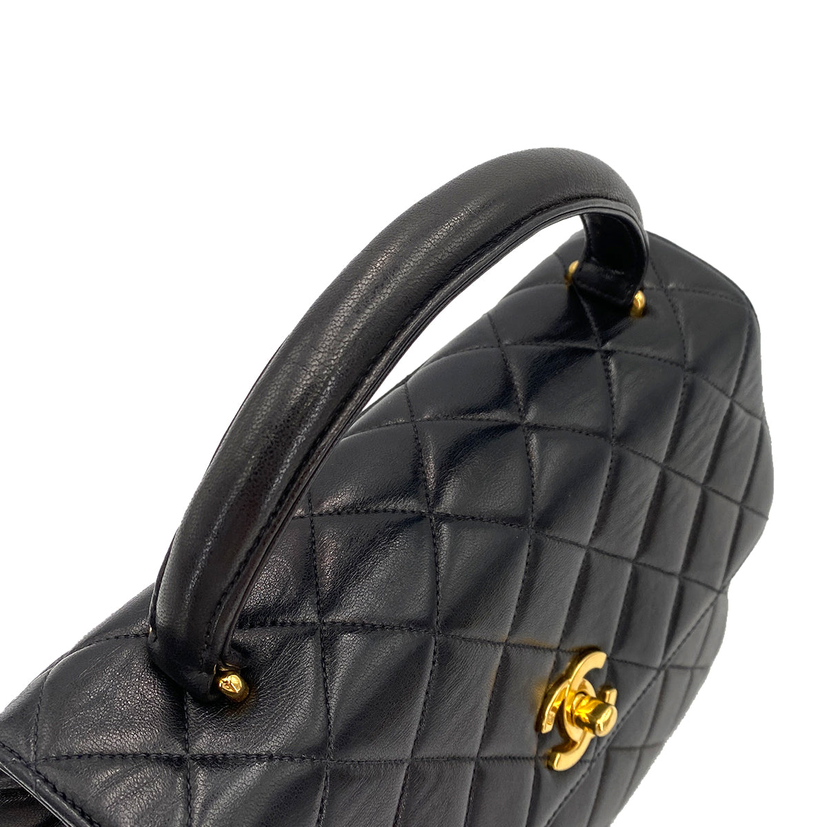 CHANEL VINTAGE MATELASSE HAND BAG BLACK LAMB SKIN 90245039
