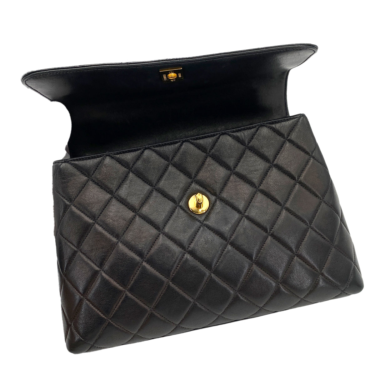 CHANEL VINTAGE MATELASSE HAND BAG BLACK LAMB SKIN 90245039