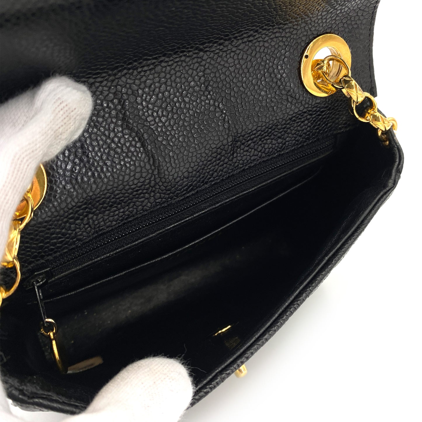 CHANEL VINTAGE MINI MADEMOISELLE BIJOU CHAIN SHOULDER BAG BLACK CAVIAR SKIN 90245041