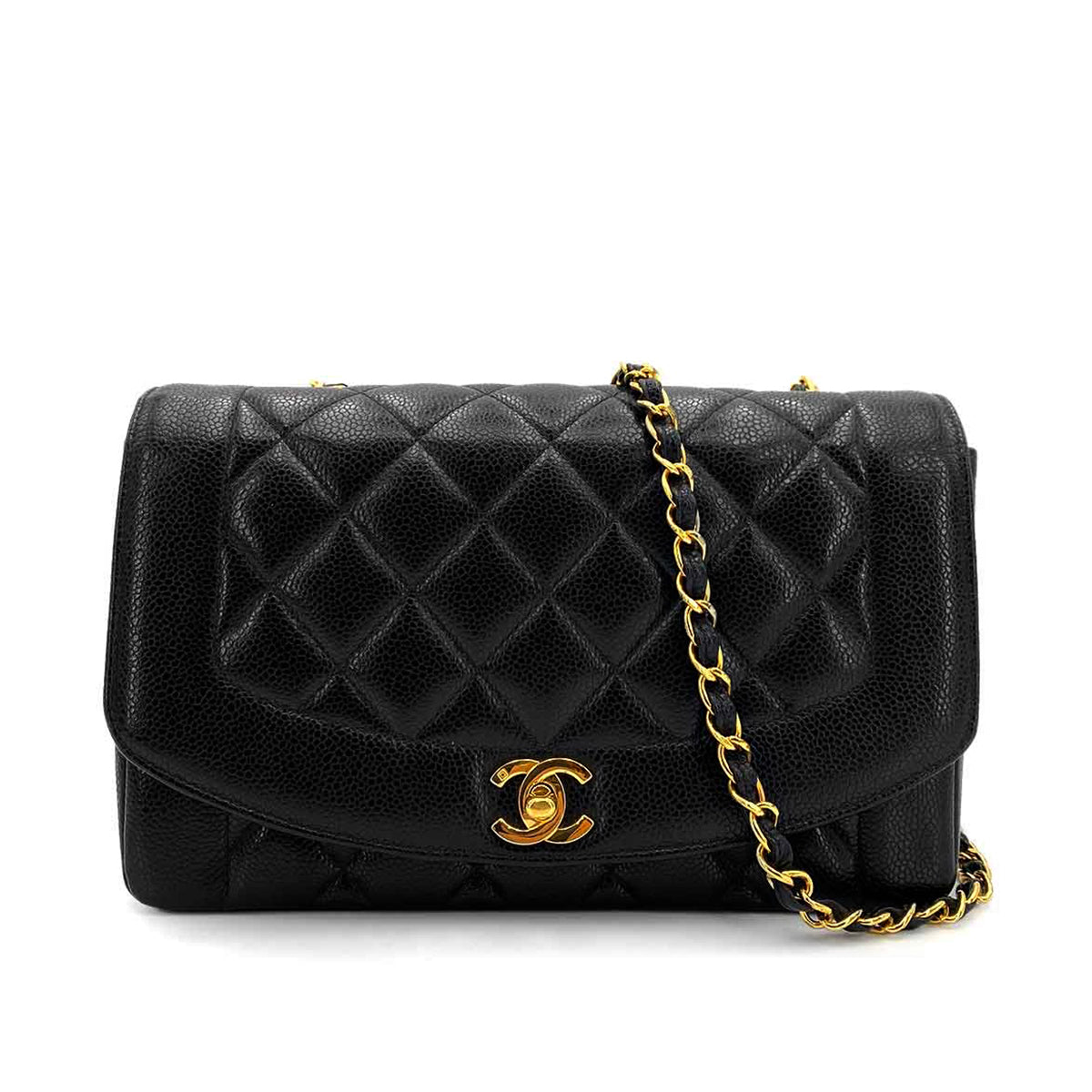 CHANEL VINTAGE DIANA MEDIUM CHAIN SHOULDER BAG BLACK CAVIR SKIN 90245042
