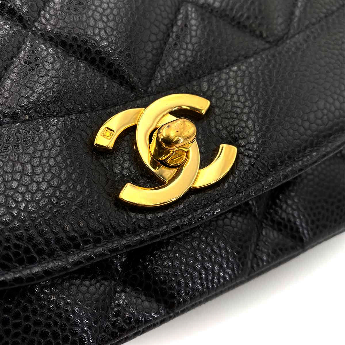CHANEL VINTAGE DIANA MEDIUM CHAIN SHOULDER BAG BLACK CAVIR SKIN 90245042