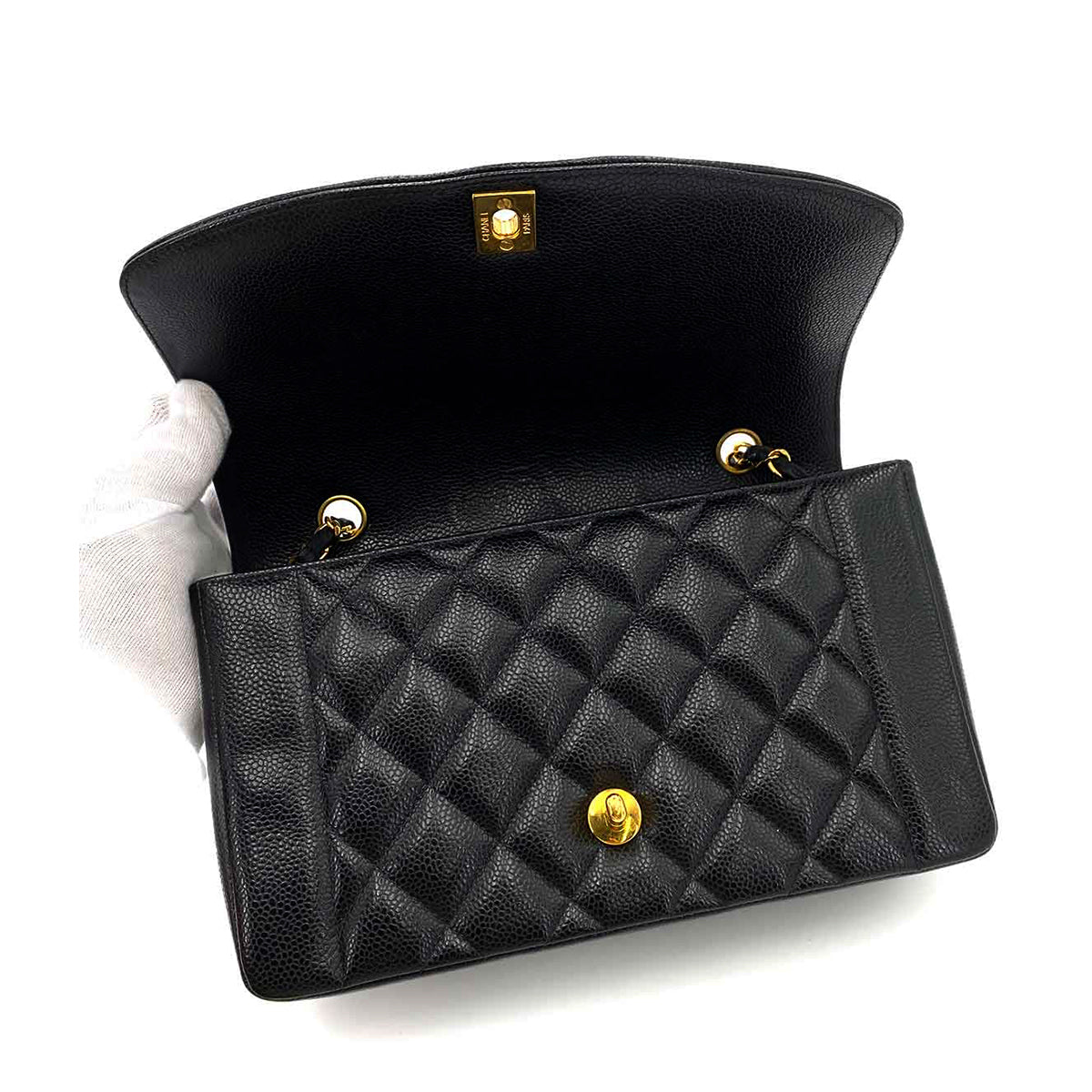 CHANEL VINTAGE DIANA MEDIUM CHAIN SHOULDER BAG BLACK CAVIR SKIN 90245042