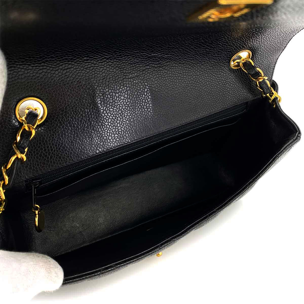 CHANEL VINTAGE DIANA MEDIUM CHAIN SHOULDER BAG BLACK CAVIR SKIN 90245042