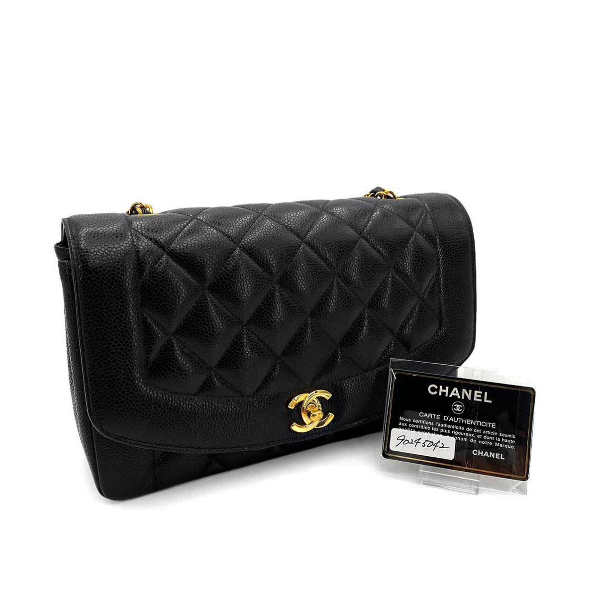 CHANEL VINTAGE DIANA MEDIUM CHAIN SHOULDER BAG BLACK CAVIR SKIN 90245042