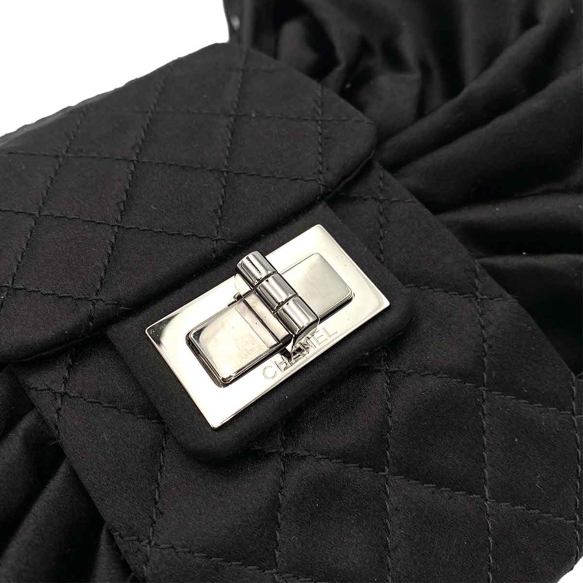 CHANEL VINTAGE RIBBON CHAIN SHOULDER BAG BLACK NYLON SHW 90245043