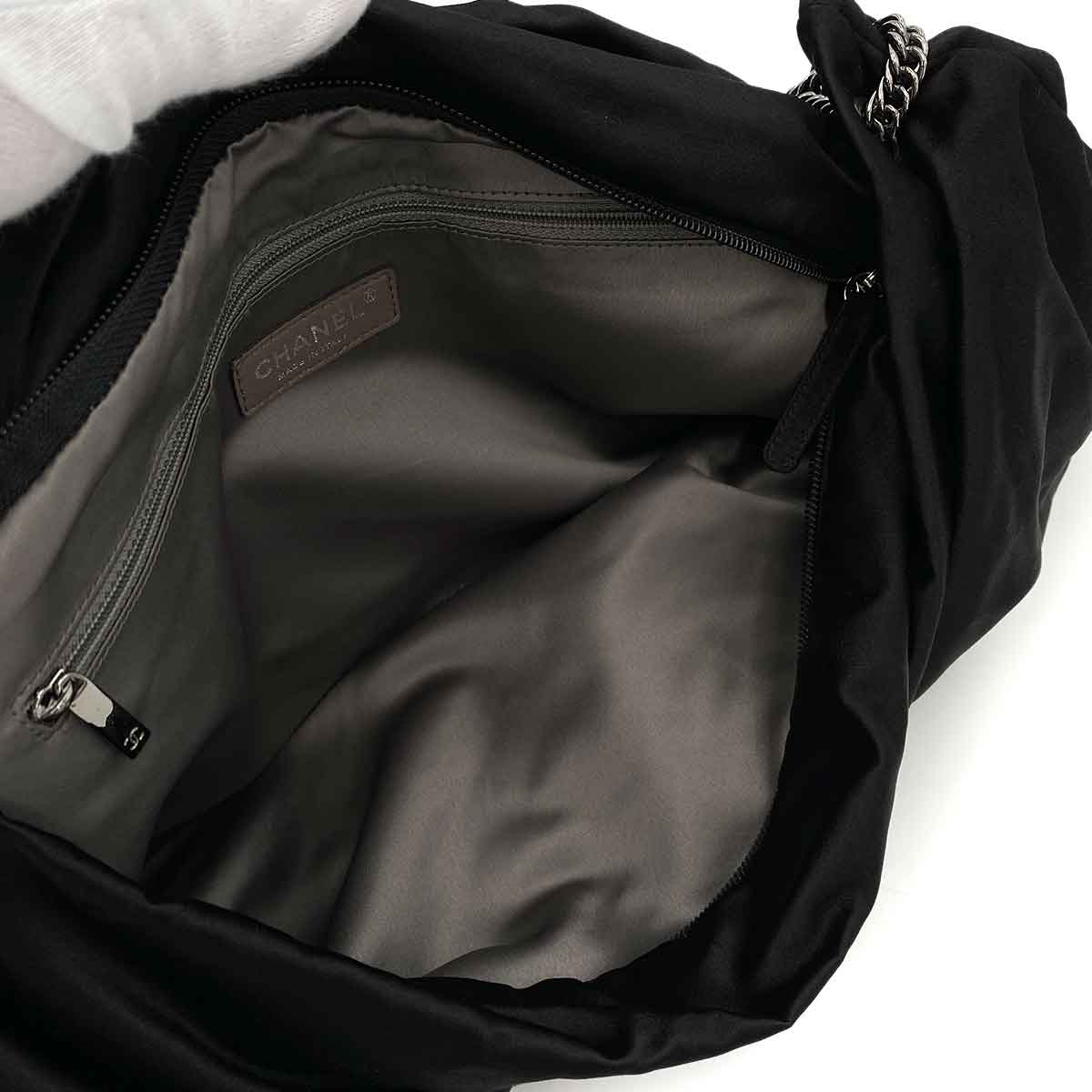 CHANEL VINTAGE RIBBON CHAIN SHOULDER BAG BLACK NYLON SHW 90245043