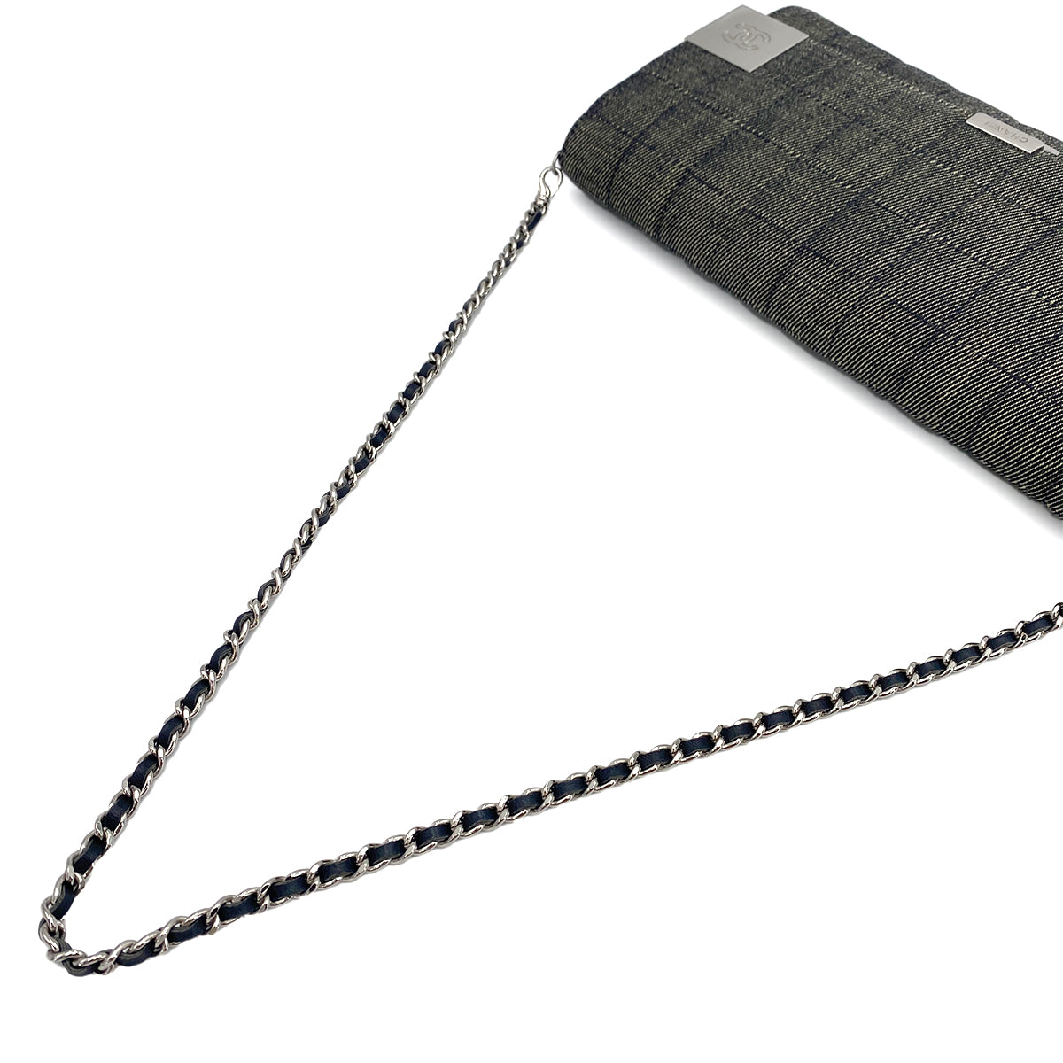 CHANEL VINTAGE CHOCOLATE BAR CHAIN SHOULDER BAG BLACK DENIM 90245044