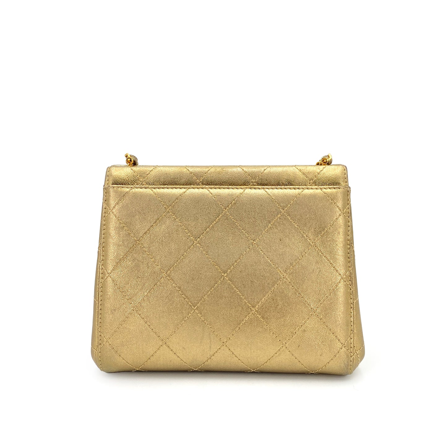 CHANEL VINTAGE MATELASSE CHAIN SHOULDER BAG GOLD LAMB SKIN 90245050