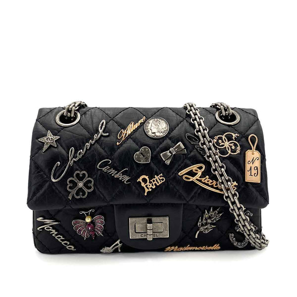 CHANEL VINTAGE 2.55 LUCKY CHARM CHAIN SHOULDER BAG BLACK CALF SKIN SHW 90245051 - PURPOSE