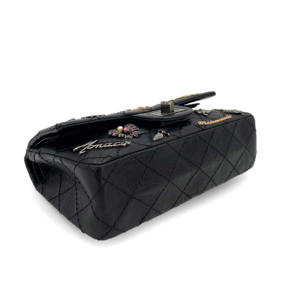 CHANEL VINTAGE 2.55 LUCKY CHARM CHAIN SHOULDER BAG BLACK CALF SKIN SHW 90245051