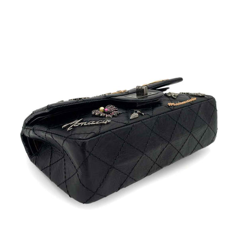 CHANEL VINTAGE 2.55 LUCKY CHARM CHAIN SHOULDER BAG BLACK CALF SKIN SHW 90245051 - PURPOSE