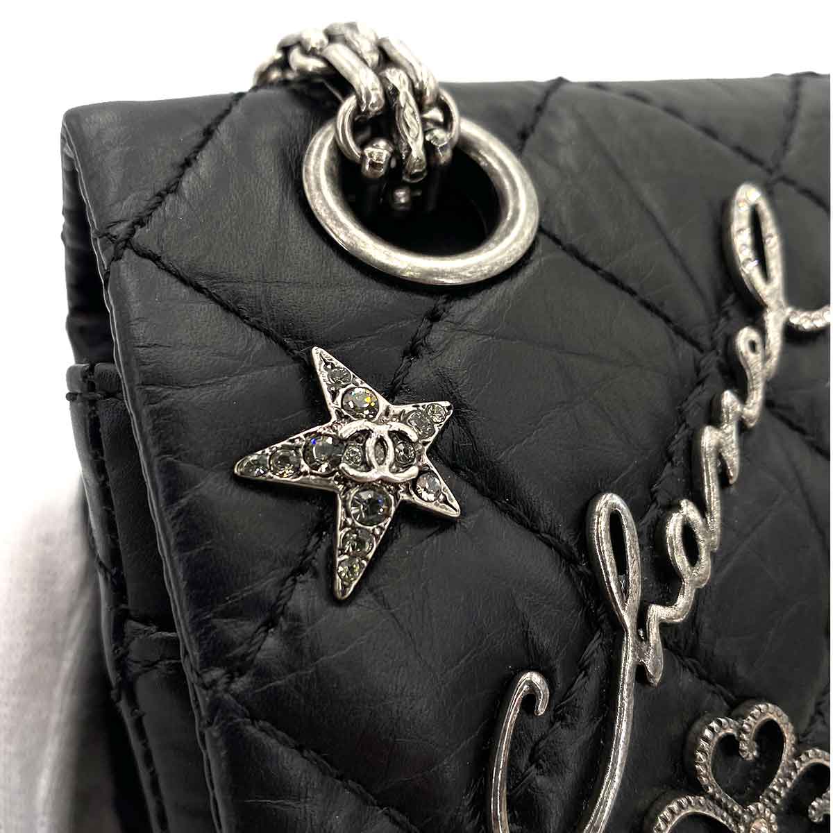 CHANEL VINTAGE 2.55 LUCKY CHARM CHAIN SHOULDER BAG BLACK CALF SKIN SHW 90245051
