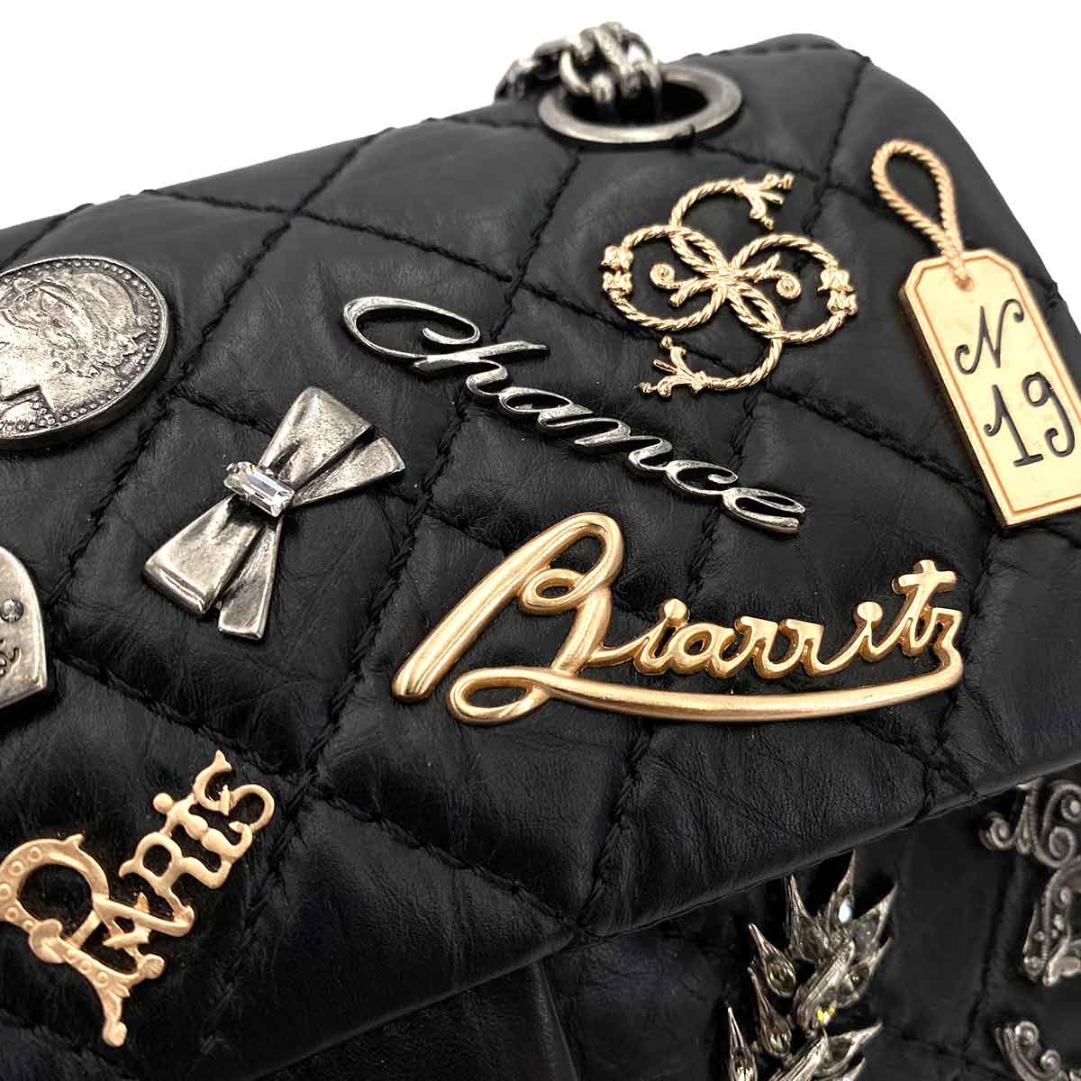 CHANEL VINTAGE 2.55 LUCKY CHARM CHAIN SHOULDER BAG BLACK CALF SKIN SHW 90245051