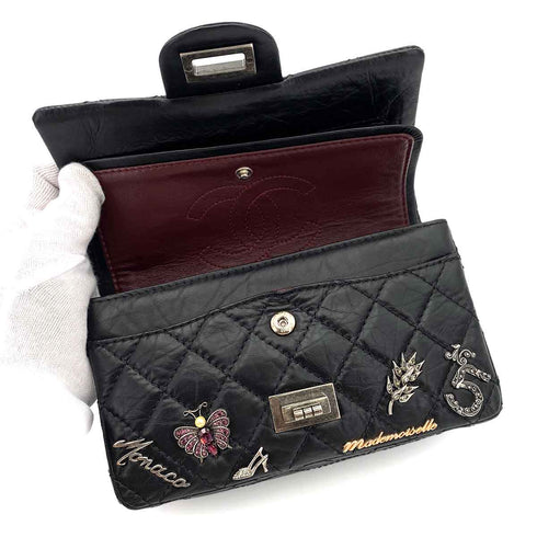 CHANEL VINTAGE 2.55 LUCKY CHARM CHAIN SHOULDER BAG BLACK CALF SKIN SHW 90245051 - PURPOSE
