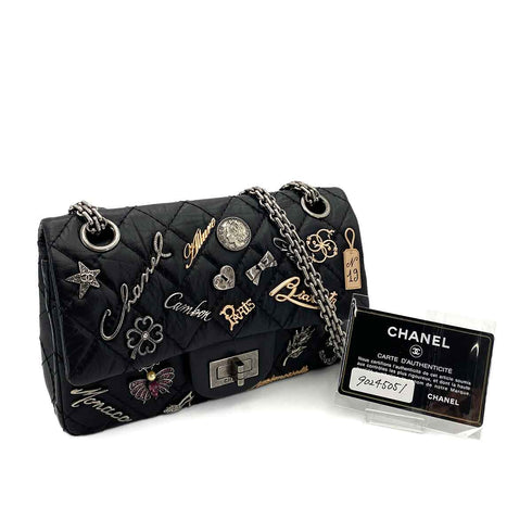CHANEL VINTAGE 2.55 LUCKY CHARM CHAIN SHOULDER BAG BLACK CALF SKIN SHW 90245051 - PURPOSE