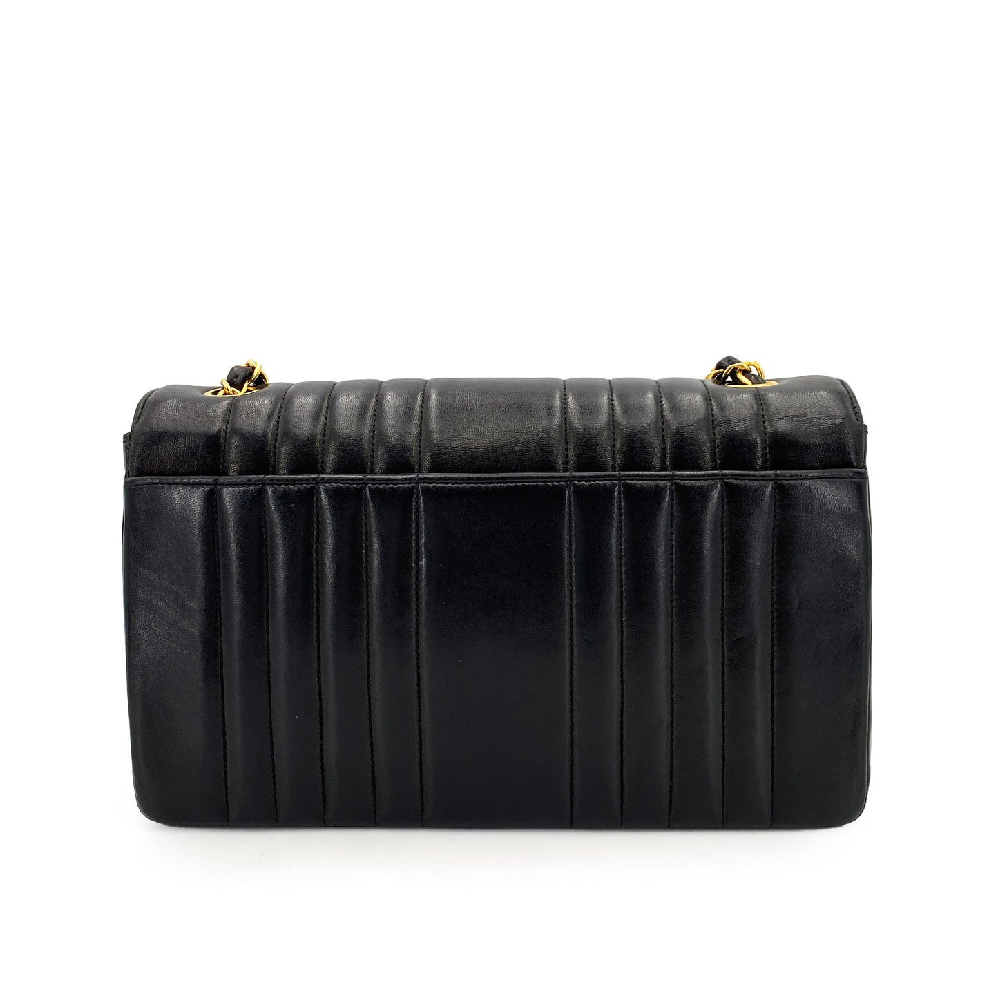 CHANEL VINTAGE MADEMOISELLE MEDIUM CHAIN SHOULDER BAG BLACK LAMB SKIN 90245052