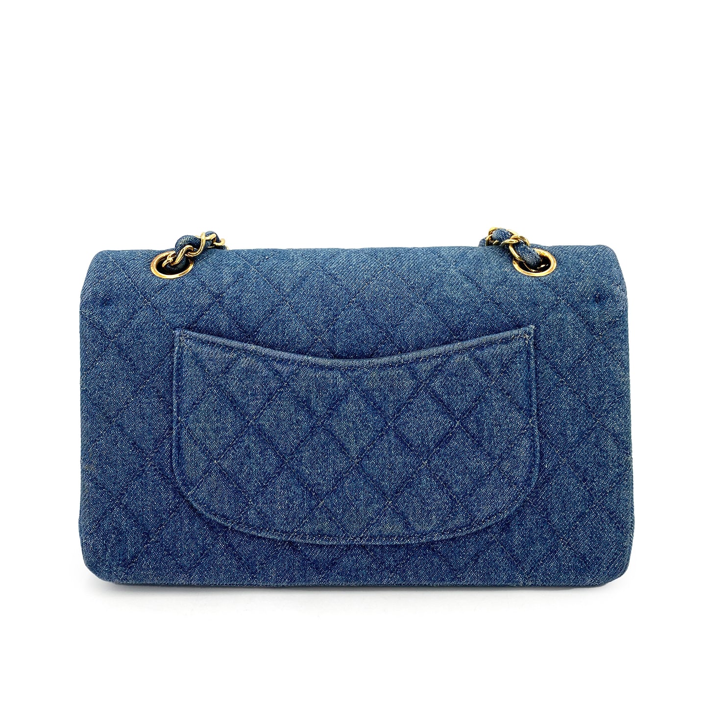 CHANEL VINTAGE CLASSIC FLAP MEDIUM CHAIN SHOULDER BAG BLUE DENIM 90245055