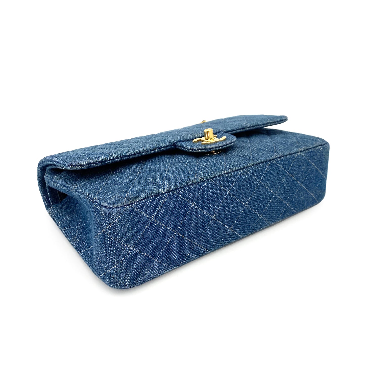 CHANEL VINTAGE CLASSIC FLAP MEDIUM CHAIN SHOULDER BAG BLUE DENIM 90245055