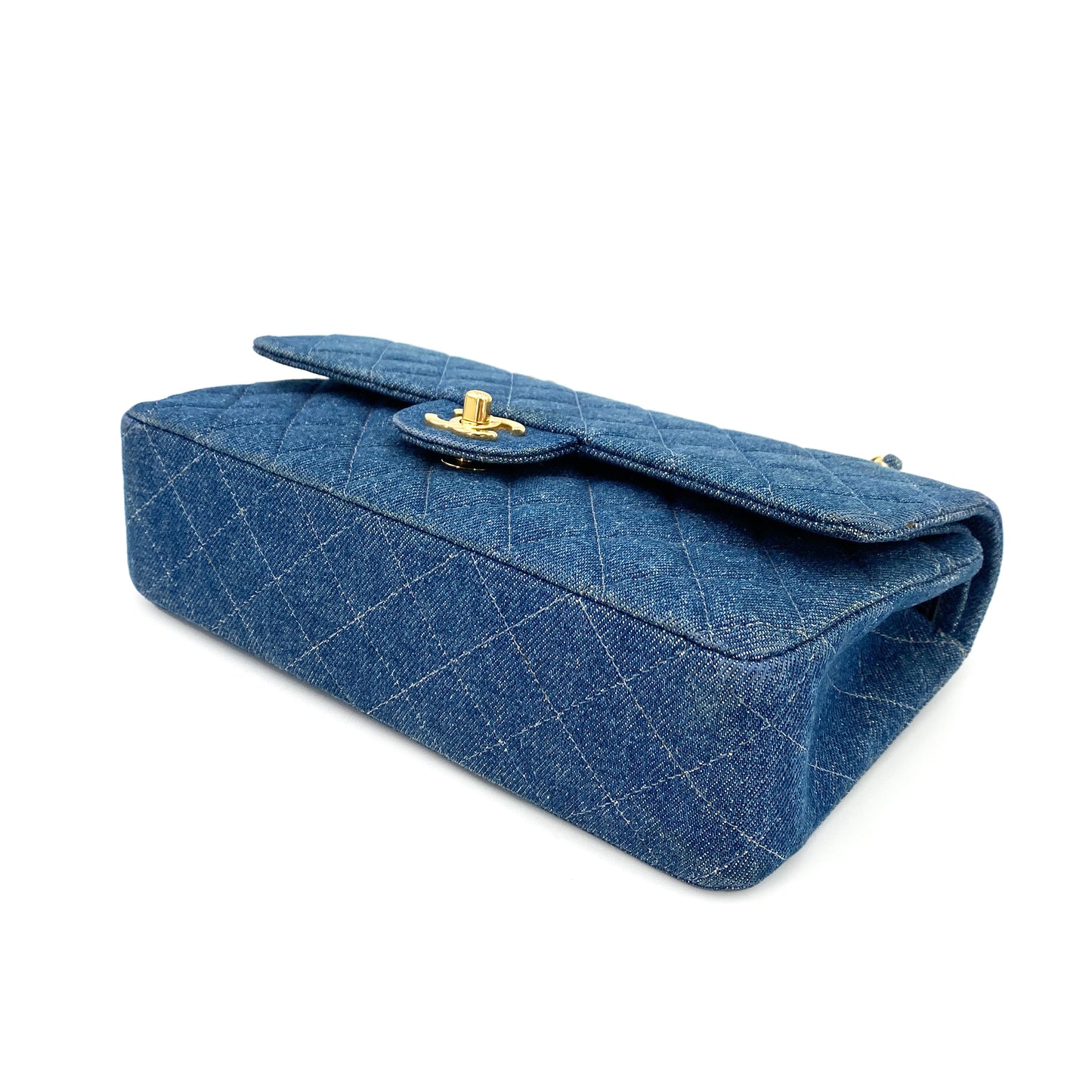 CHANEL VINTAGE CLASSIC FLAP MEDIUM CHAIN SHOULDER BAG BLUE DENIM 90245055
