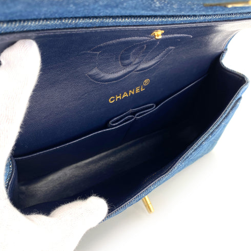 CHANEL VINTAGE CLASSIC FLAP MEDIUM CHAIN SHOULDER BAG BLUE DENIM 90245055 - PURPOSE
