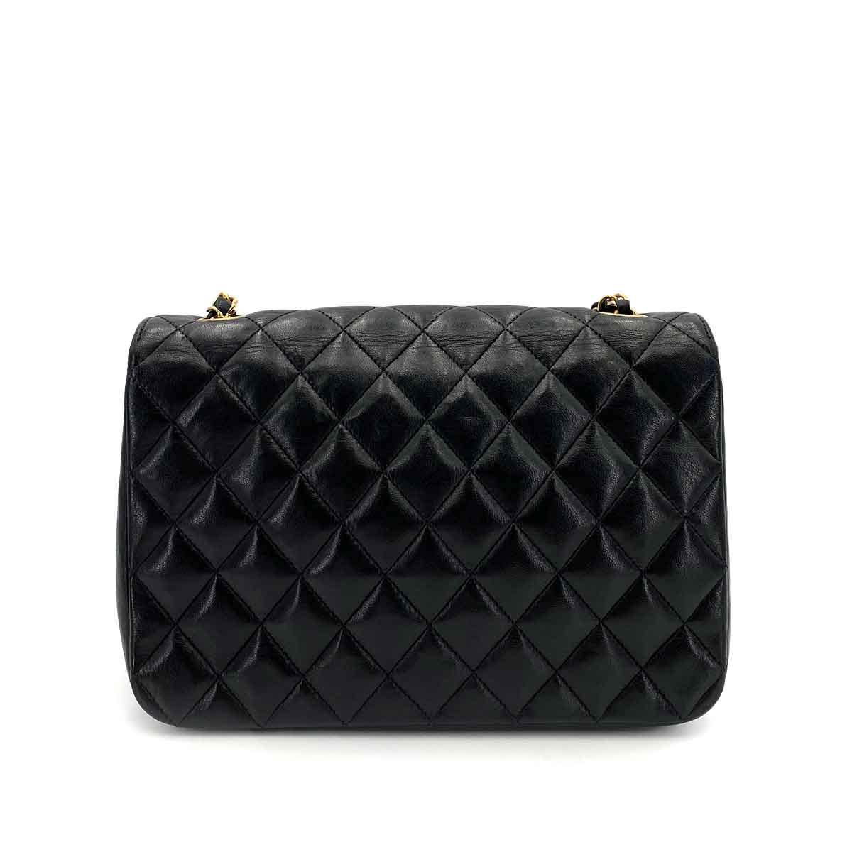 CHANEL VINTAGE HALF MOON CHAIN SHOULDER BAG BLACK LAMB SKIN 90245059