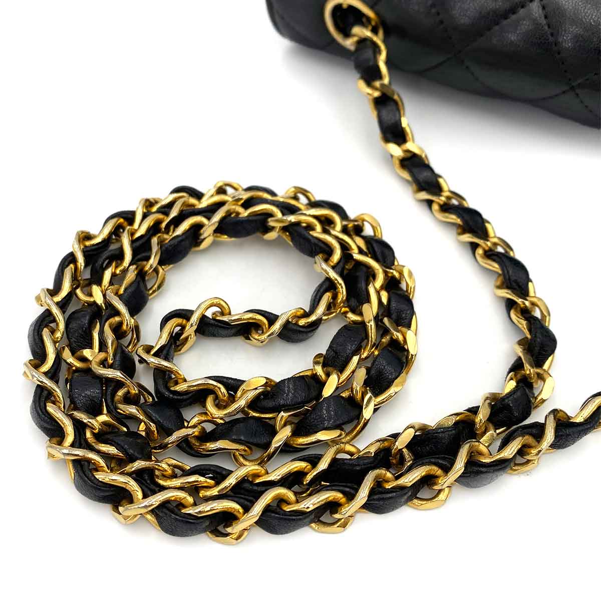 CHANEL VINTAGE HALF MOON CHAIN SHOULDER BAG BLACK LAMB SKIN 90245059